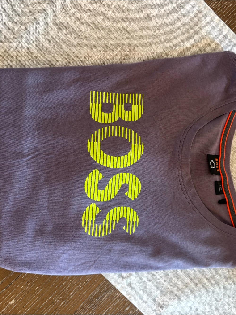 Boss  Lavender Tee with Neon Yellow Logo Stripe
